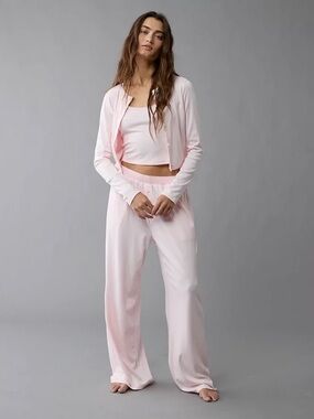aerie Soft Pink Pointelle Three-Piece Lounge Pajama Set